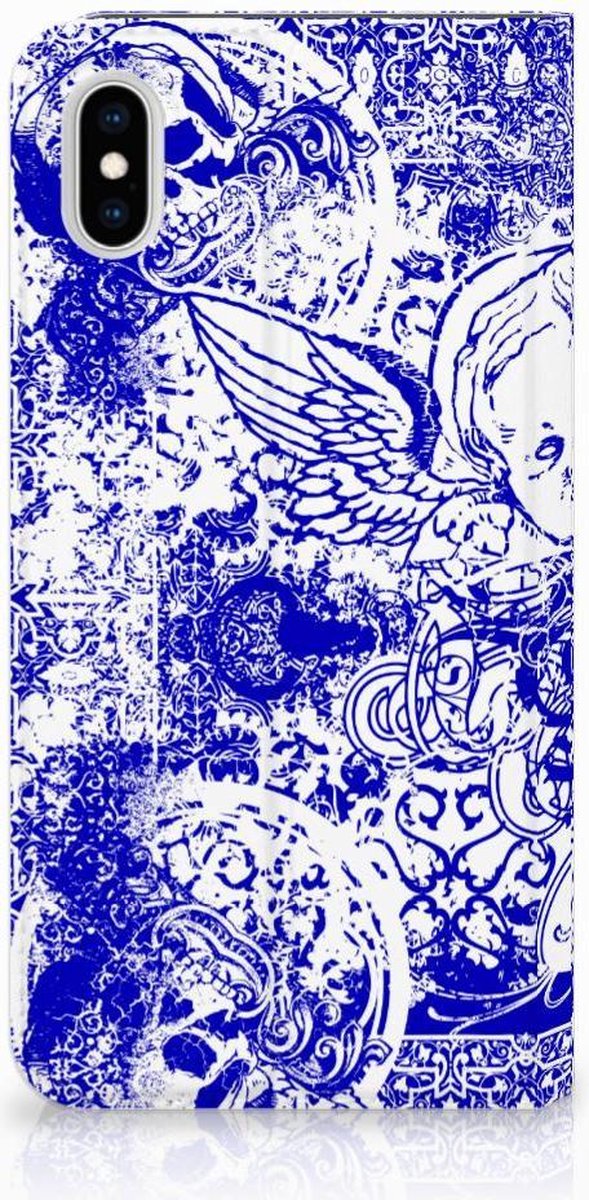 Mobiel BookCase Apple iPhone Xs Max Angel Skull Blauw
