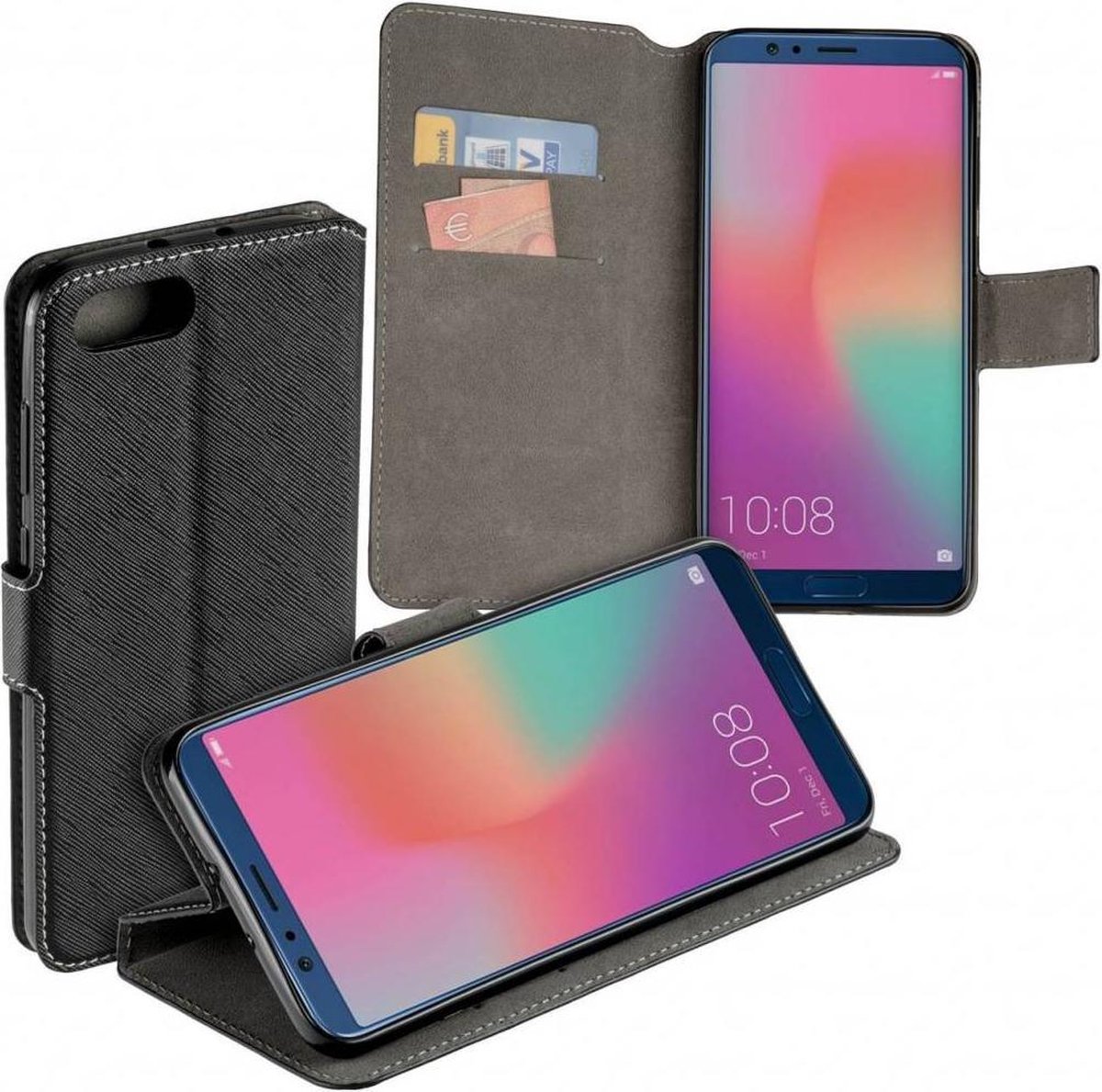 MP case zwart book case style voor Huawei Honor View 10 wallet case hoesje
