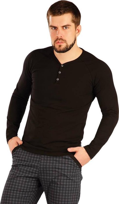 Zwart heren shirt met v hals en lange mouwen Levi bol