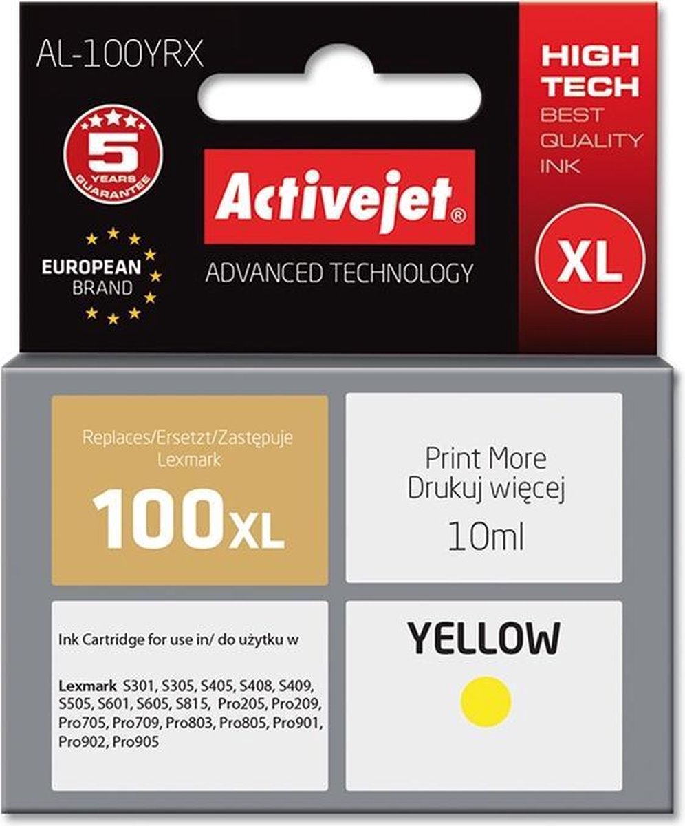 Activejet Inkt cartridges / Alternatief voor Lexmark nr100XL 14N1071E Geel | Lexmark Impact S305/ S605/ S405/ S505/ Prevail Pro 704/ 205/ 805/ 905