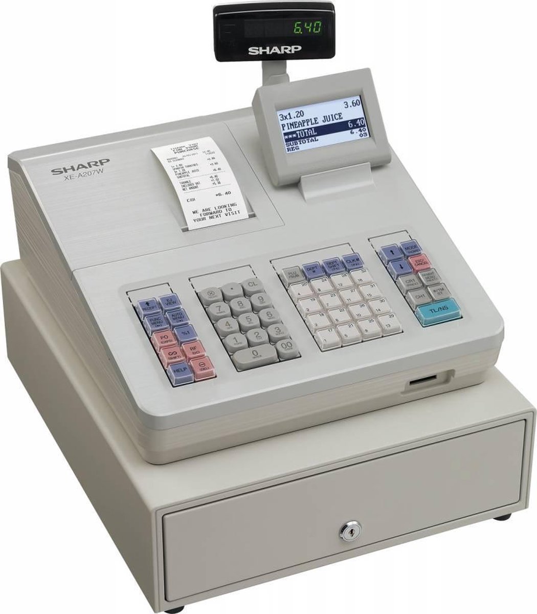 Winkel kassa en horeca kassa - Sharp XE-A207WH - helder en groot - wit ...