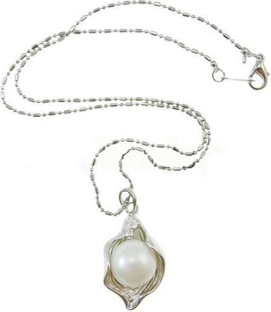 Zoetwater parelketting Shelly White - echte parel - wit - zilver - ketting met hanger - parelhanger