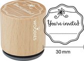 Houten stempel, d: 30 mm, h: 35 mm, You're invited , 1stuk