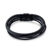 Twice As Nice Armband in edelstaal, 4 rijen zwart leder 21 cm