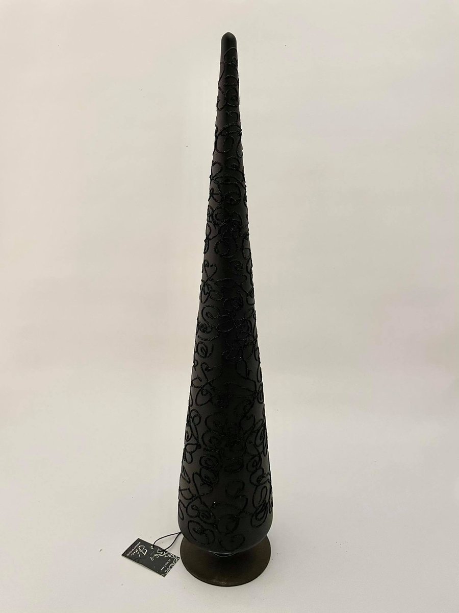 J-Line decoratieve kerstboom op voet glitter/zwart 9x43cm