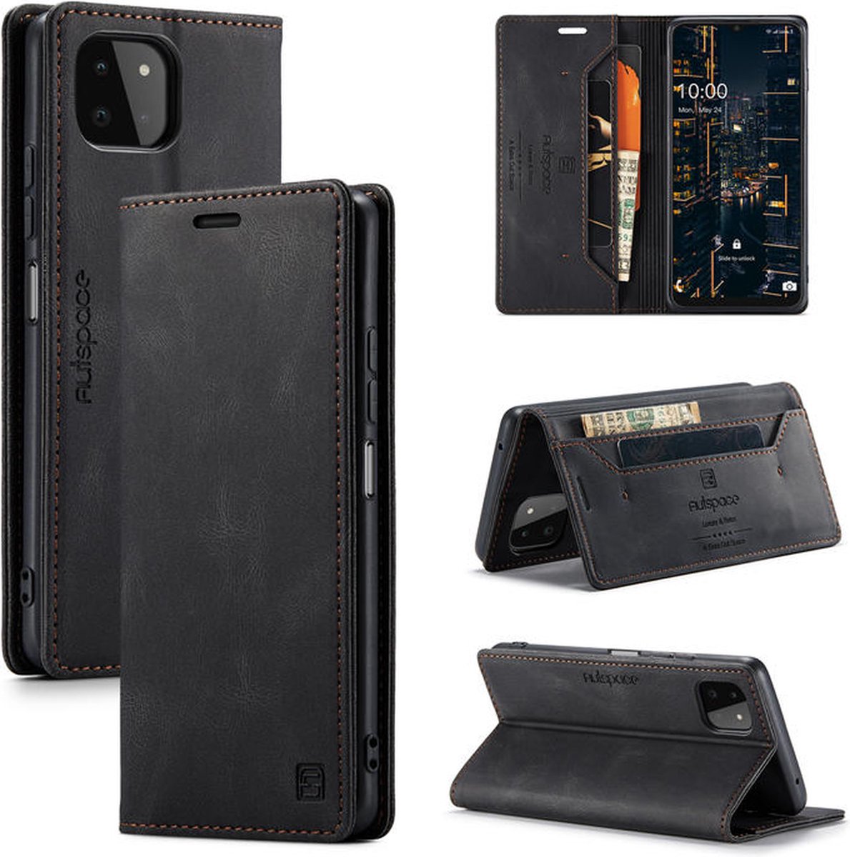 Luxe Flip Case met RFID Bescherming Kaarthouder en Magneetsluiting voor Galaxy A22 5G _ Zwart