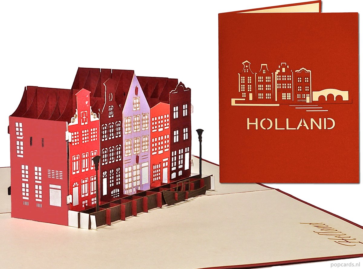 Popcards popupkaarten - Amsterdam Haarlem Delft Grachtenpanden Funda Droomhuis Verhuisd Verhuiskaart Holland Souvenir pop-up kaart 3D wenskaart