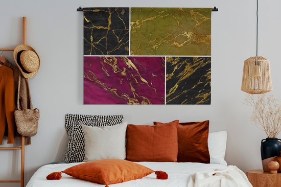 Tenture murale - Tissu mural - Marbre - Or - Collage - 120x90 cm - Tapisserie