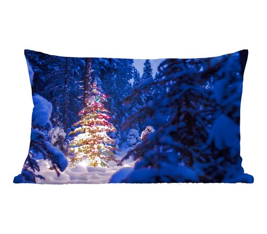 Sierkussen - Een Kerstboom In Het Besneeuwde Bos - Multicolor - 40 Cm X 60 Cm
