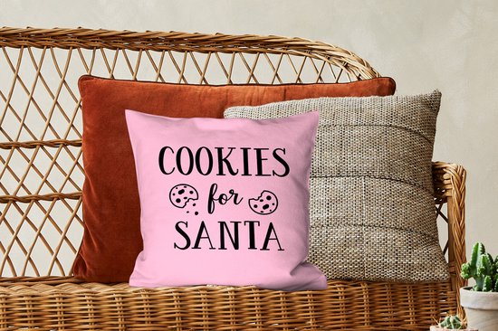 Sierkussen Citations de Noël pour l'intérieur - Quote Cookies pour le Père Noël décoration murale Noël rose pastel - 40x40 cm - Coussin intérieur carré en coton