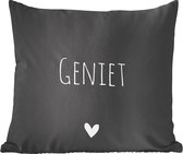 Coussins Coussins décoratifs - Oreillers Salon - 60x60 cm - Proverbes - Enjoy - Zwart - Wit - Cadeau Saint Valentin