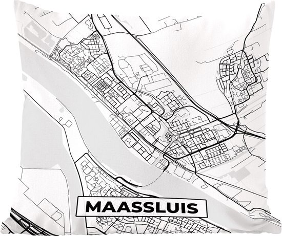 Sierkussen - Kaart Maassluis - Zwart En Wit - 40 Cm X 40 Cm