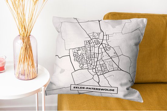 Sierkussen - Carte Eelde-paterswolde - Zwart Et Wit - 60 Cm X 60 Cm