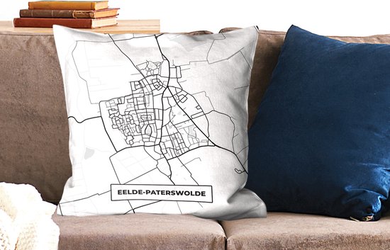 Sierkussen - Carte Eelde-paterswolde - Zwart Et Wit - 60 Cm X 60 Cm