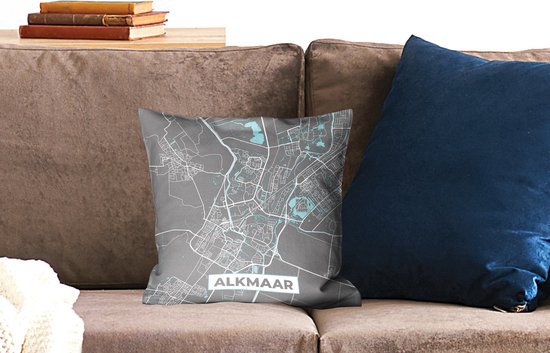 Coussins Coussins décoratifs - Oreillers Salon - 40x40 cm - Carte - Alkmaar - Grijs - Blauw - Plan de la ville
