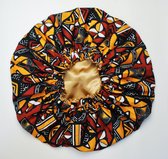 Satijnen Slaapmuts | Bordeaux/Geel/wit/Goud | Satin Hair Bonnet | Sleep cap | Afro Print nachtmuts | Krullend Haar Producten | CG Proof