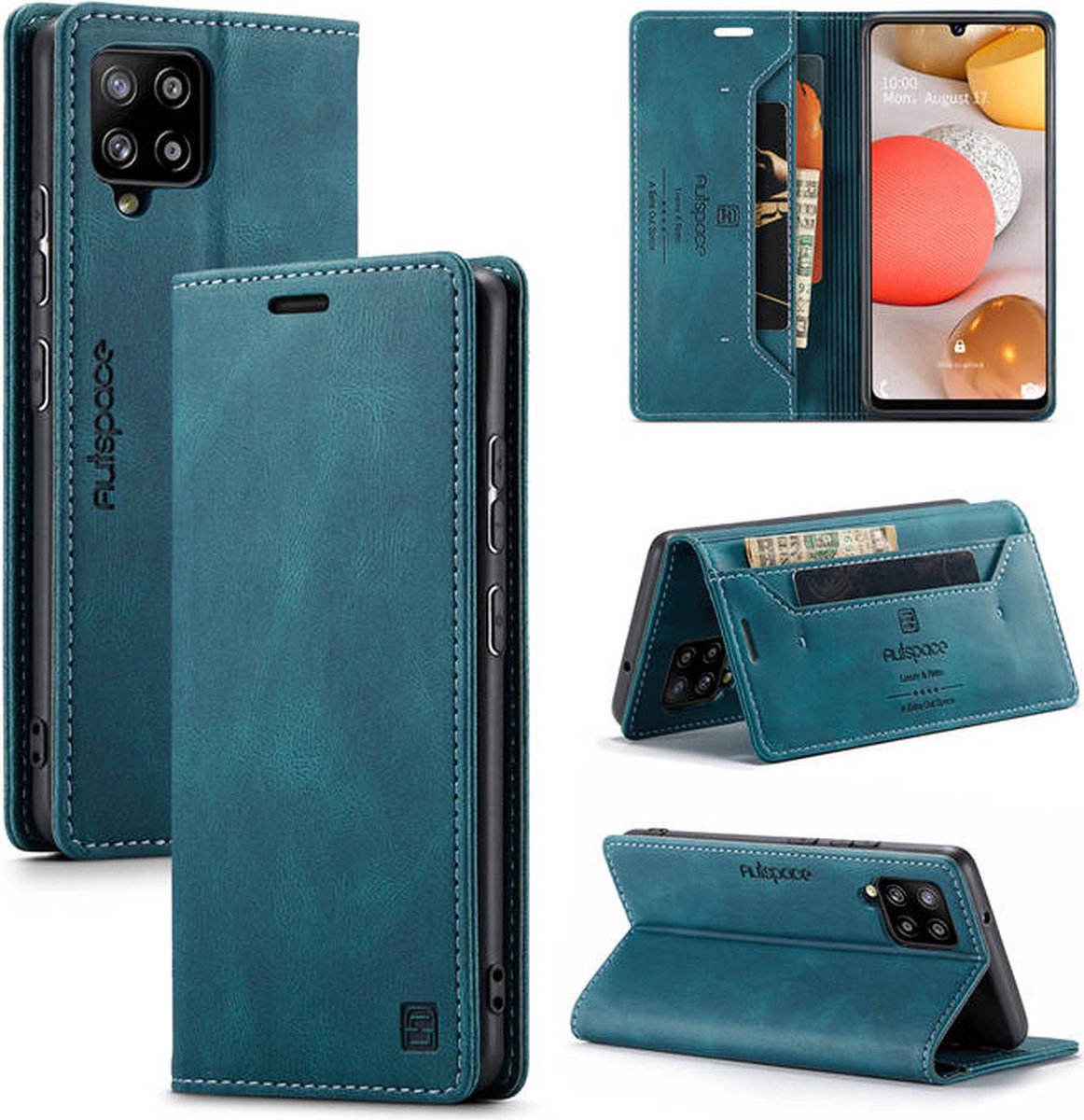 Luxe Flip Case met RFID Bescherming Kaarthouder en Magneetsluiting voor Galaxy A42 5G _ Blauw