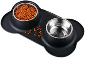 Honden voerbak - Roestvrijstalen hondenbak - Voerbak voor huisdieren - Voerbak Kat - 2x 250ML - Zwart