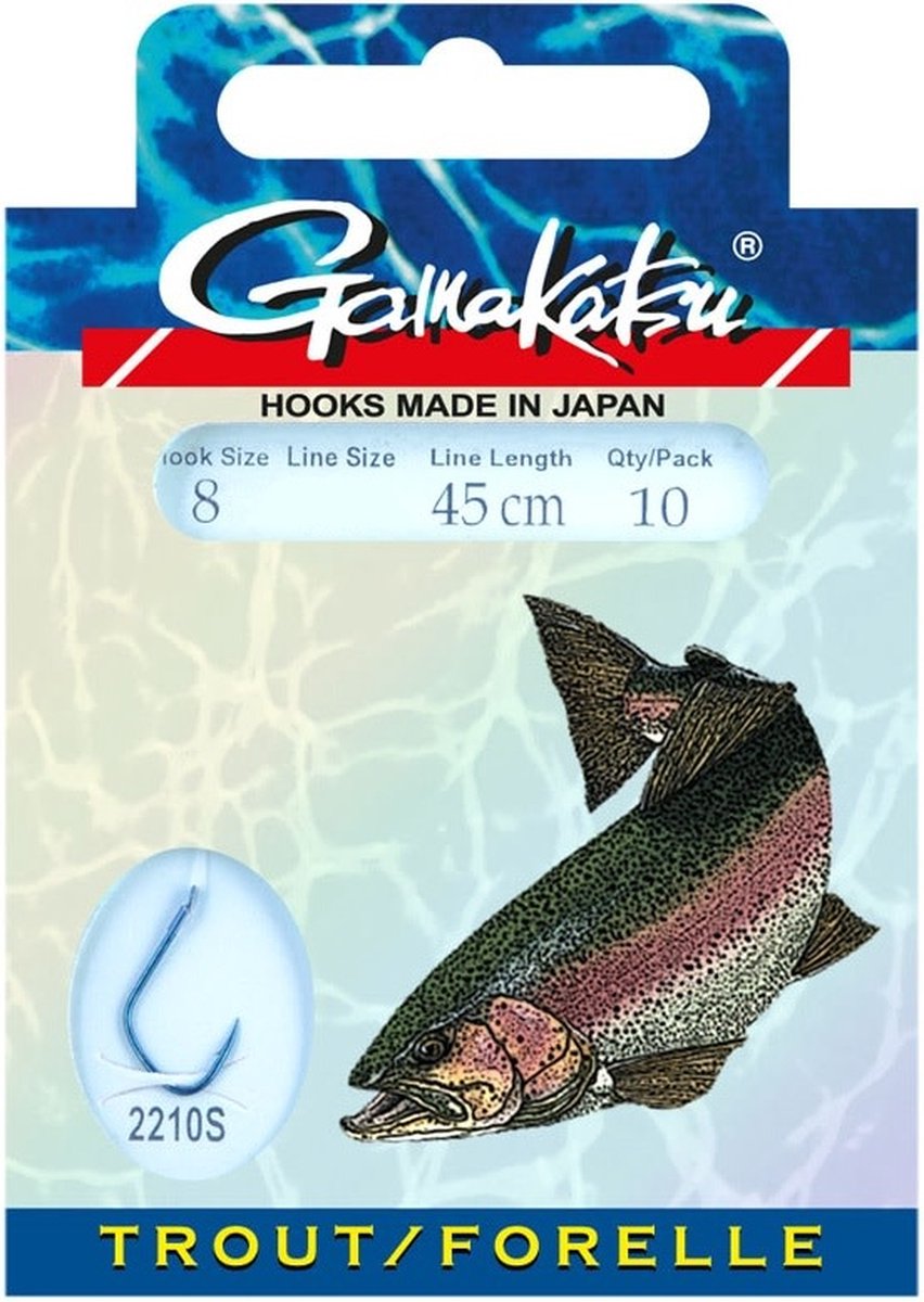 Gamakatsu Onderlijnen Forel Haak 2210S 45cm (10 pcs) - Maat : 45cm - haak 8 - 0.16mm