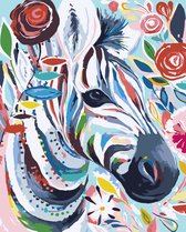 Paint By Numbers Kleurvolle Zebra - Schilderen op Nummer - 50x40cm - Volwassenen - Stipco