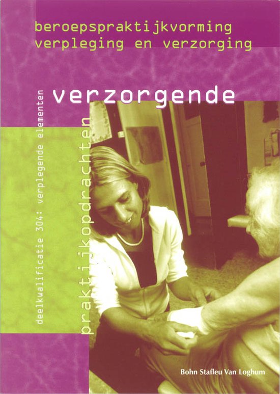 Boek met titel 'Verzorgende' en foto van een verzorgende die een oudere helpt.