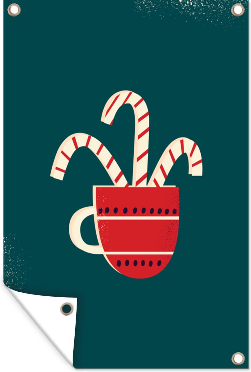 Kleurrijke Kersttuinposter met zuurstokillustratie voor feestelijke decoratie.