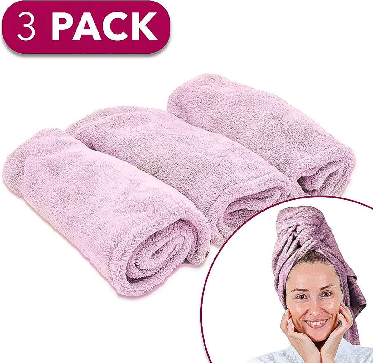 Aerend - Haarhanddoek (Medium) - Set Van 3 - Roze - Voordeelpakket