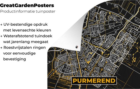 Tissu de jardin Plan de la ville - Purmerend - Or - Zwart - 100x100 cm - Carte