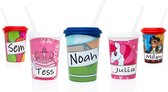 10 x Mix beschrijfbare party beker (350 ml) - incl. deksel, rietje en uitwisbare stift - voor kinderfeestjes, partijtjes en traktaties