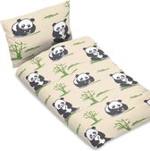 Dekbedovertrek Ledikant - panda - 100 x 135 - met kussensloop - zwart met witte panda - 100% katoen