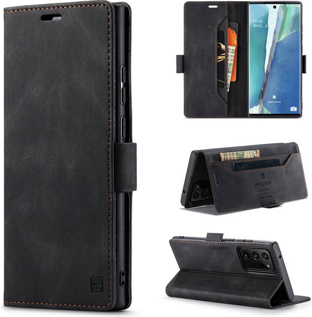 Luxe Flip Case met RFID Bescherming Kaarthouder en Magneetsluiting voor Galaxy Note 20 Ultra 5G _ Zwart