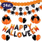 Halloween Decoratie Set - Feest Pakket - Halloween Versiering - Pompoenen - Doodshoofd - Spinnen - Horror - Oranje en Zwart - 24 Stuks