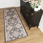 Tapiso Dubai Tapijt Loper Antraciet Bloemenprint Woonkamer Hal Slaapkamer Maat – 120x800