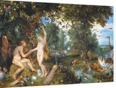 Het aardse paradijs met de zondeval van Adam en Eva, Peter Paul Rubens - Foto op Dibond - 90 x 60 cm