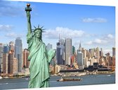 Vrijheidsbeeld en Hudson voor de skyline van New York - Foto op Dibond - 60 x 40 cm