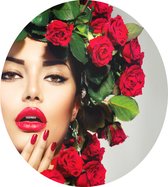 Vrouw met rozen in het haar - Foto op Dibond - ⌀ 60 cm