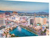 Luchtfoto van de skyline en Las Vegas Strip bij dauw - Foto op Dibond - 90 x 60 cm