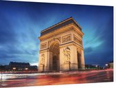 Arc de Triomphe bij blauwe avondgloed in Parijs  - Foto op Dibond - 60 x 40 cm