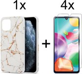 Samsung A41 Hoesje - Samsung Galaxy A41 Hoesje Marmer Wit Siliconen Case - 4x Samsung A41 Screenprotector