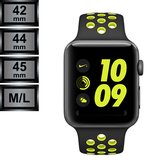 Smartwatch Bandje geschikt voor Apple Watch Series 1/2/3/4/5/6/SE/7 - 42/44/45mm M/L - Silicone Sportbandje Nike Look - Zwart / Volt