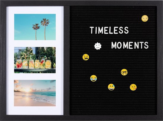 Letterbord - Henzo - Collagelijst voor 3 foto's plus tekst - Zwart