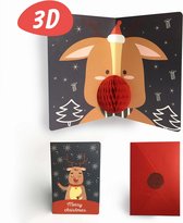 Luxe Kerstkaart - 3D Kaart - Rendier - 1 Stuks - Met Envelop