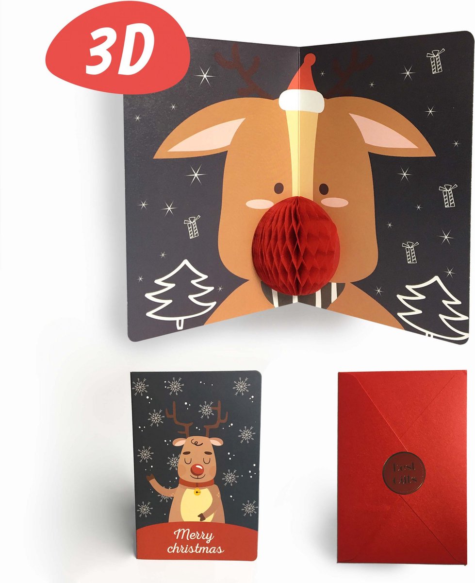 Cartes de Noël - Renne - Carte de Noël Pop up - 1 pièce - Cartes de 