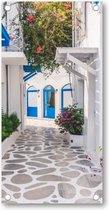 Grieks Straatje - Griekenland - Tuinposter 100x200 - Wanddecoratie - Bloemen