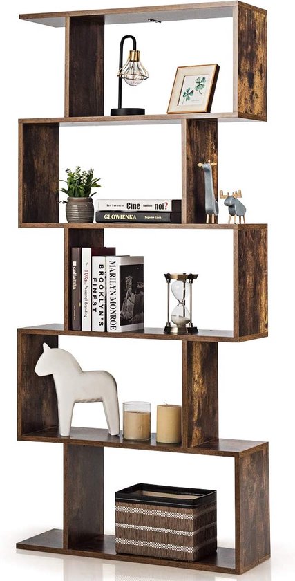 Boekenkast, staand rek, 5-laags asymmetrisch split level opbergrek, retro industriële