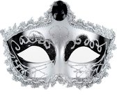 Maskarade Nozze di Figaro - Venetiaans Masker - Zilver - Satijnen Lint - Kant - Juweel Voorhoofd - One Size