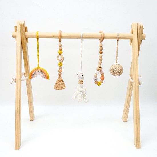 Loua's Favorites Houten babygym naturel met gehaakte en houten speeltjes -  gehaakte -... | bol.com
