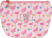 Toilettas wit met roze flamingo's en bloemen - 19x13cm