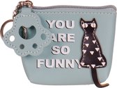 Portemonneetje rits Zwarte Poes Blauw/Groen - You are so Funny - 11x9cm