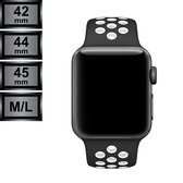 Geschikt voor Apple Watch Bandje - Silicone Sportbandje Nike Look - Apple iWatch Series 1/2/3/4/5/6/SE/7 - 42/44/45mm M/L - Zwart / Wit